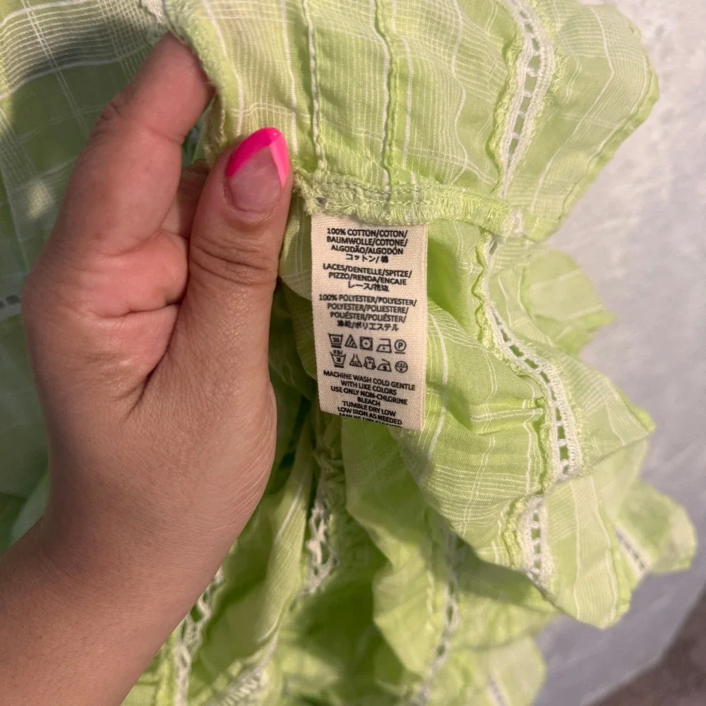 Free People Lime Green Time Out Plaid Crochet Lace‎ Babydoll Tunic Top Small
